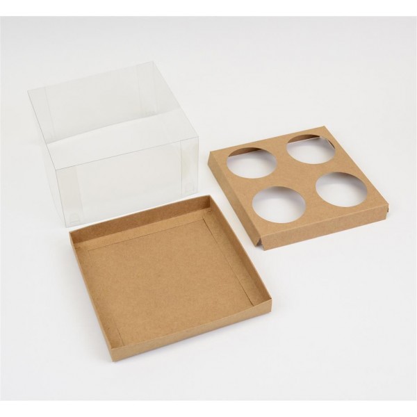 Ref 035 Kraft - Caixa p/ 4 Cupcakes - 15,5x15,5x8 cm