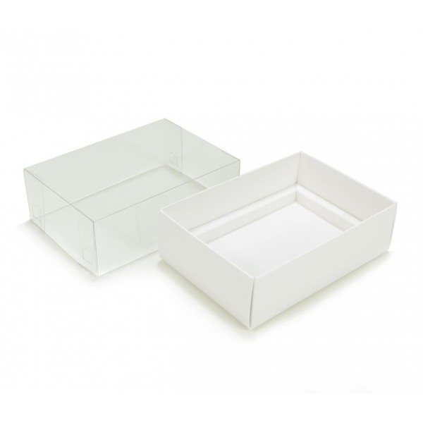 Ref 019 Branca - Caixa p/ 6 Brigadeiro Gourmet Pelotines - c/ tampa transparente ALTA - 13x9x5,2 cm