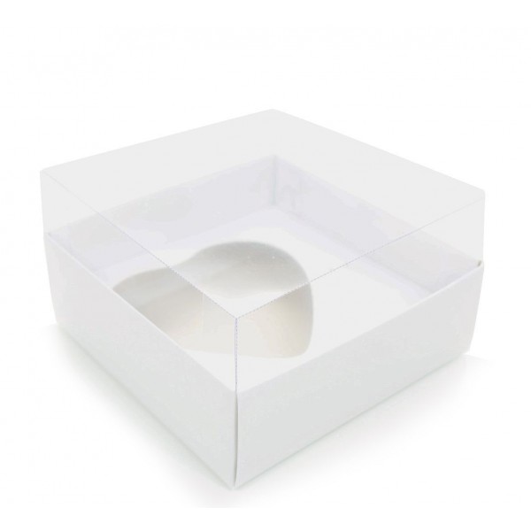 Ref 003 Branca - Caixa Coração 200gr. c/ tampa Transparente ALTA - 14x14x6 cm