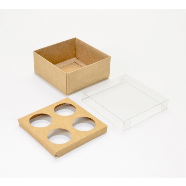 Ref 133 Kraft - Caixa p/ 4 Brigadeiro Gourmet Nº4 c/ tampa BAIXA - 9x9x4 cm