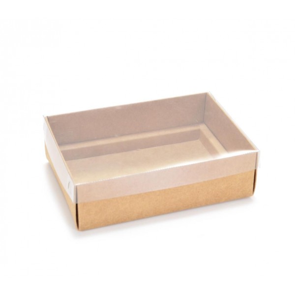 Ref 019 Kraft - Caixa p/ 6 Brigadeiro Gourmet Pelotines - c/ tampa transparente BAIXA - 13x9x4 cm