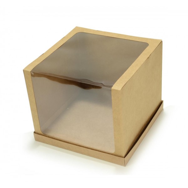 Ref 151 Kraft - Caixa Torta / Bolo / Festa c/ visor na tampa - 30,5x30,5x25 cm