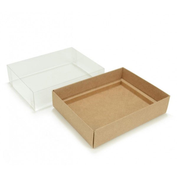 Ref 043 Kraft - Caixa p/ 12 Brigadeiro Gourmet Pelotines - c/ tampa transparente ALTA - 17x13x5,2 cm