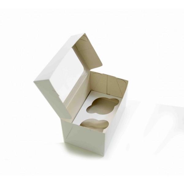 Ref 020 Branca - Caixa 2 Cupcakes c/ Visor Transparente - 16x10x9 cm
