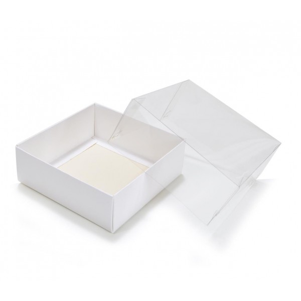 Ref 003 Branca - Caixa c/ tampa Transparente ALTA - 14x14x5 cm