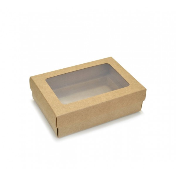 Ref 019 Kraft - Caixa p/ 6 Brigadeiro Gourmet Pelotines - c/ visor na tampa - 13x9x4 cm