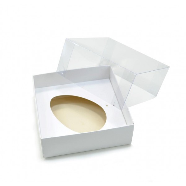 Ref 003 Branca - Caixa Ovo Virado 250gr. c/ tampa Transparente ALTA - 14x14x6 cm