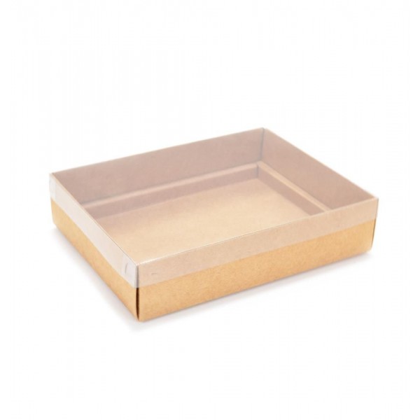 Ref 043 Kraft - Caixa p/ 12 Brigadeiro Gourmet Pelotines - c/ tampa transparente BAIXA - 17x13x4 cm