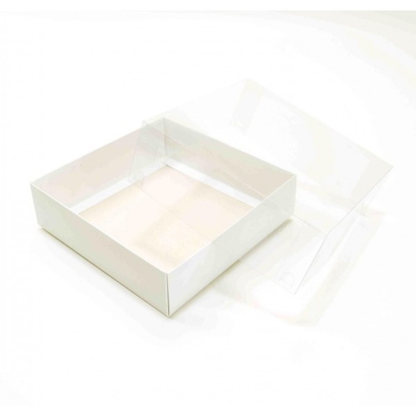 Ref 004 Branca - Caixa c/ tampa Transparente ALTA - 17,5x17,5x6 cm
