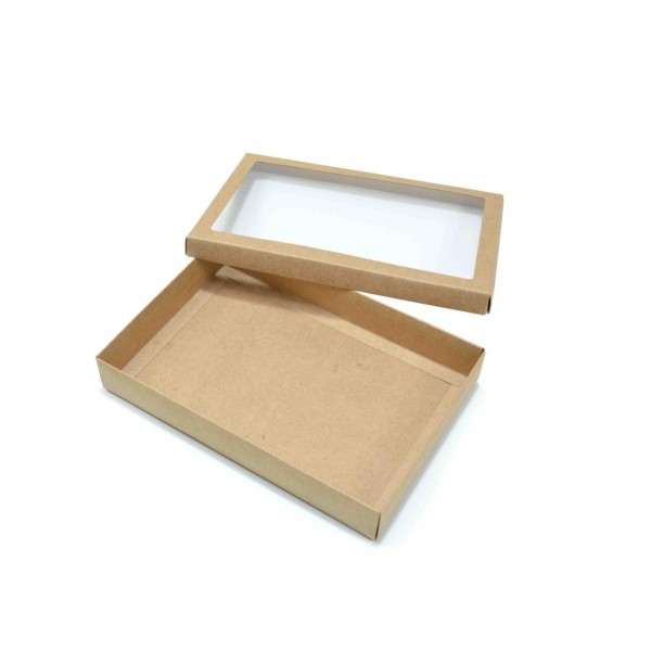 Ref 049 Kraft - Caixa c/ visor na tampa - 25x17x4 cm