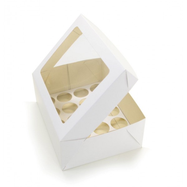 Ref 102 Branca - Caixa 20 Mini Cupcakes c/ Visor Transparente - 24x18,5x9 cm