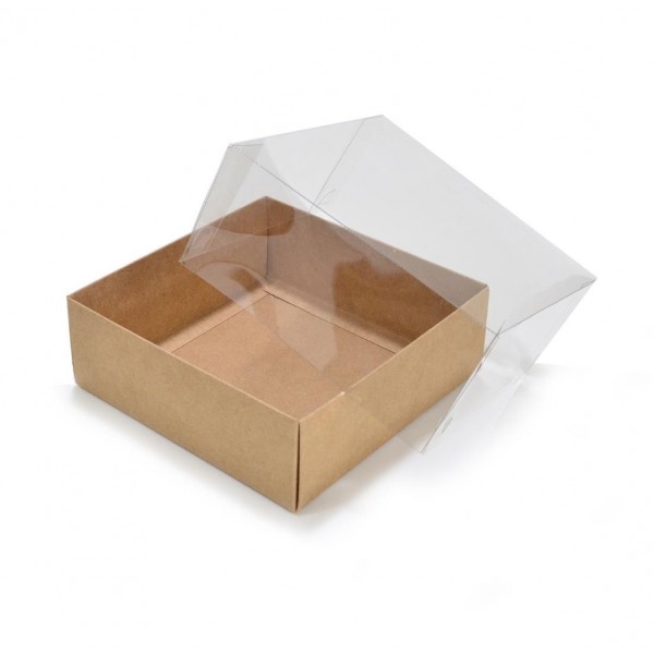 Ref 003 Kraft - Caixa c/ tampa Transparente ALTA - 14x14x5 cm