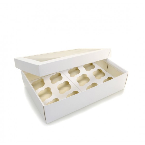Ref 106 Branca - Caixa 12 Cupcakes c/ Visor Transparente - 37x24x9 cm