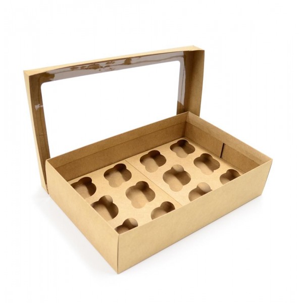 Ref 106 Kraft - Caixa 12 Cupcakes c/ Visor Transparente - 37x24x9 cm