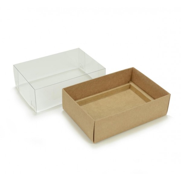 Ref 019 Kraft - Caixa p/ 6 Brigadeiro Gourmet Pelotines - c/ tampa transparente ALTA - 13x9x5,2 cm