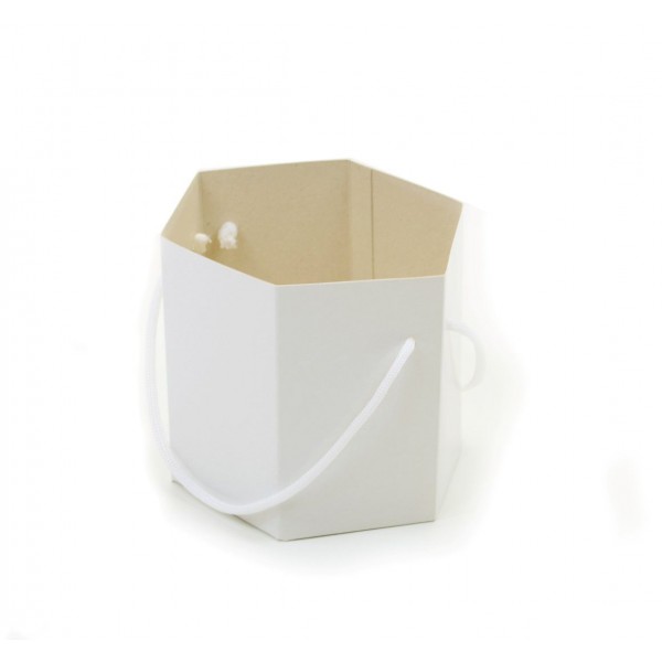 Ref 056 Branca - Caixa Sextavada c/ alça - 7,5x13 cm