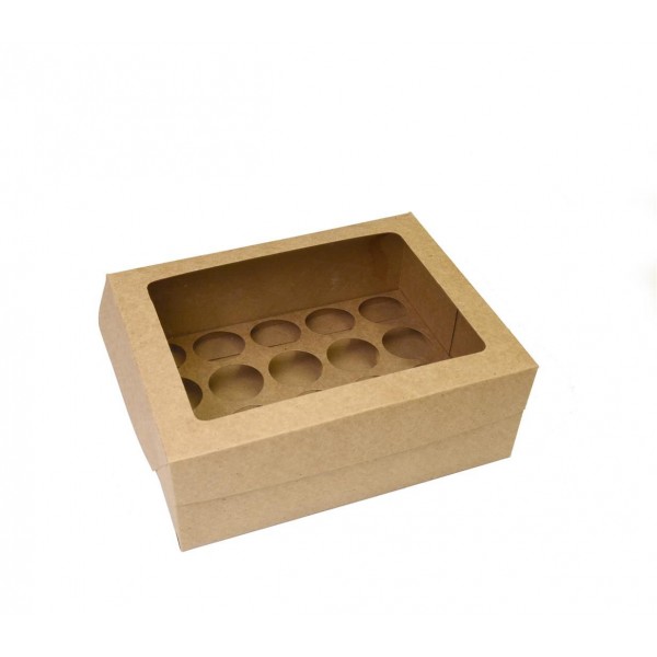 Ref 102 Kraft - Caixa 20 Mini Cupcakes c/ Visor Transparente - 24x18,5x9 cm