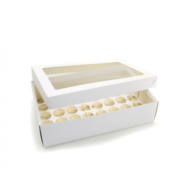 Ref 106 Branca - Caixa 40 Mini Cupcakes c/ Visor Transparente - 37x24x9 cm