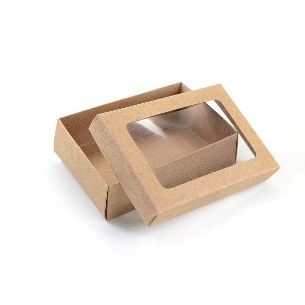 Ref 019 Kraft - Caixa c/ visor na tampa - 13x9x4 cm
