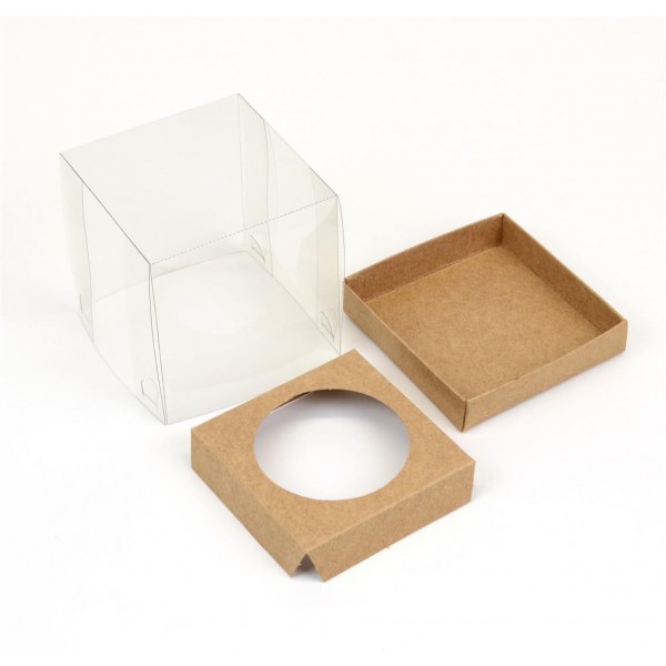 Ref 011 Kraft - Caixa Mini Cupcake c/ tampa transparente - 5,5x5,5x5 cm