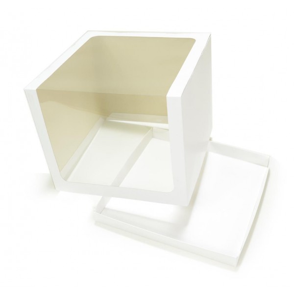 Ref 151 Branca - Caixa Torta / Bolo / Festa c/ visor na tampa - 30,5x30,5x25 cm