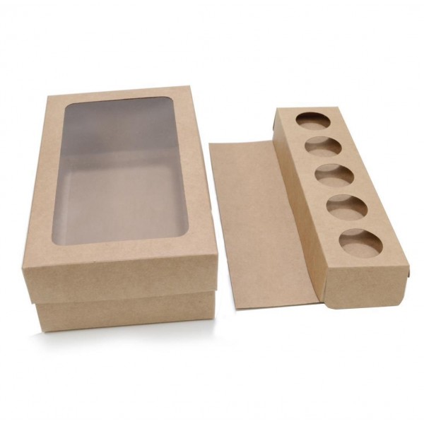 Ref 123 Kraft - Caixa p/ Garrafa e Brigadeiros c/ visor - 22x12,5x6,5 cm