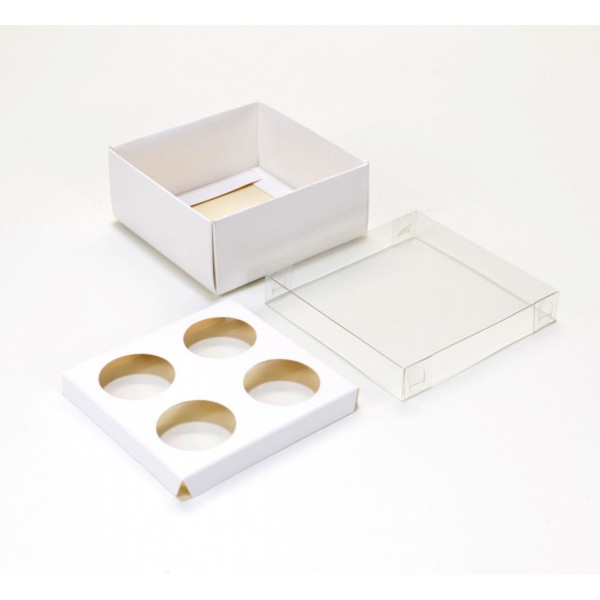 Ref 133 Branca - Caixa p/ 4 Brigadeiro Gourmet Nº4 c/ tampa BAIXA - 9x9x4 cm