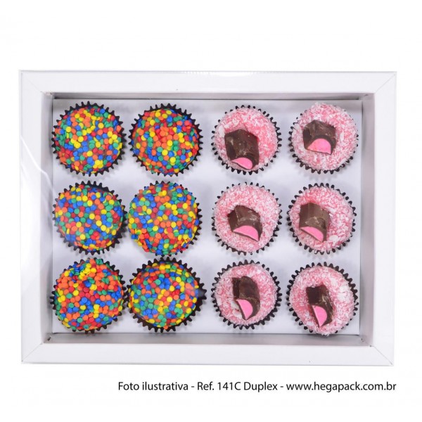 Ref 141 Branca - Caixa Gaveta p/ 12 Brigadeiro Gourmet Nº4 - 17x13x4 cm