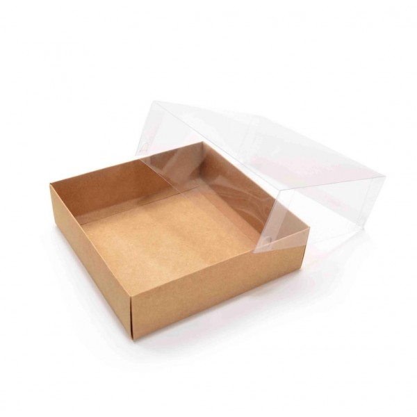 Ref 004 Kraft - Caixa c/ tampa Transparente ALTA - 17,5x17,5x6 cm
