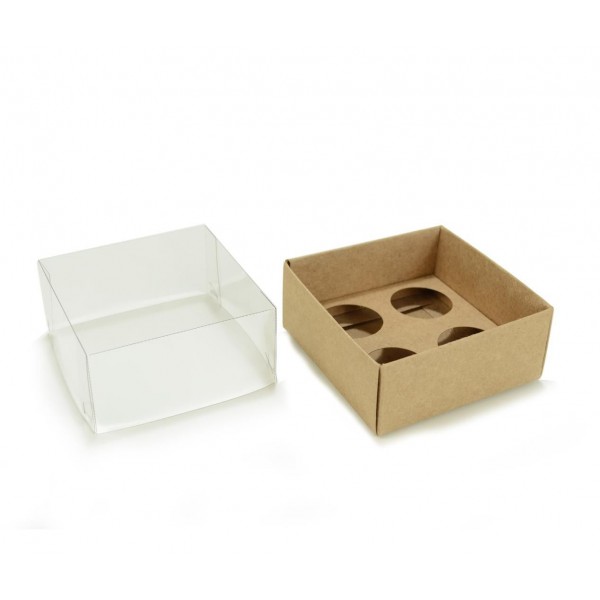 Ref 133 Kraft - Caixa p/ 4 Brigadeiro Gourmet Nº4  c/ tampa ALTA - 9x9x5,2 cm