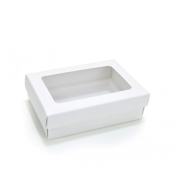 Ref 019 Branca - Caixa p/ 6 Brigadeiro Gourmet Pelotines - c/ visor na tampa - 13x9x4 cm