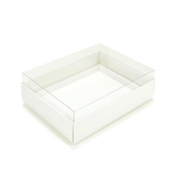Ref 043 Branca - Caixa p/ 12 Brigadeiro Gourmet Pelotines - c/ tampa transparente ALTA - 17x13x5,2 cm
