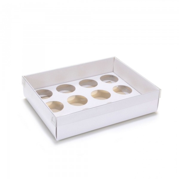Ref 043 Branca - Caixa p/ 12 Brigadeiro Gourmet Nº4 - c/ tampa transparente BAIXA - 17x13x4 cm