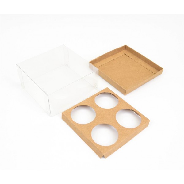 Ref 068 Kraft - Caixa 4 mini cupcakes - 10,8x10,8x5cm