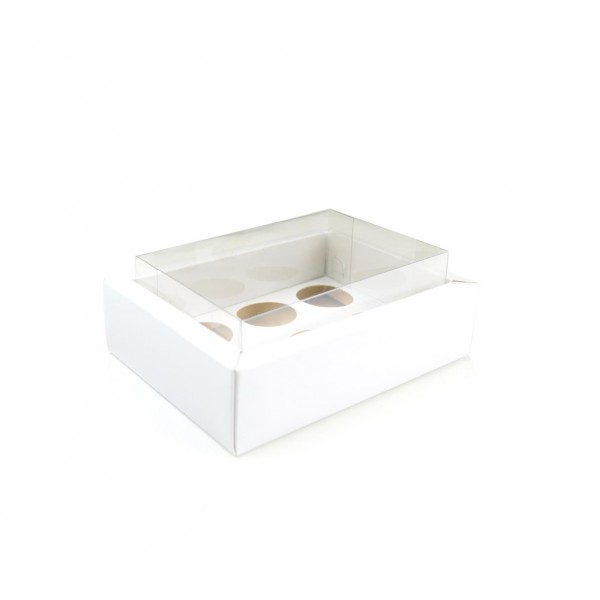 Ref 139 Branca ALTA - Caixa c/ tampa Transparente p/ 6 Brigadeiro Gourmet Nº4 - 13x9x5,5 cm