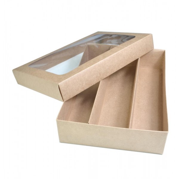 Ref 038 Kraft - Caixa c/ tampa VISOR para Garrafas - 35x25x8 cm