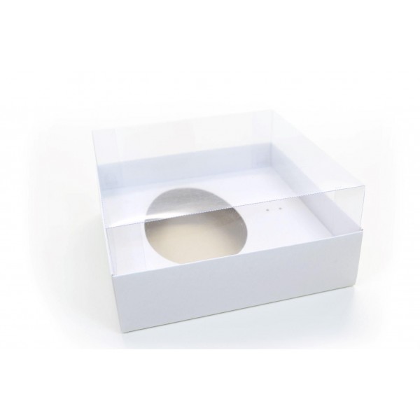 Ref 004 Branca - Caixa Ovo 250/350 gr. c/ Tampa ALTA - 17,5x17,5x8 cm