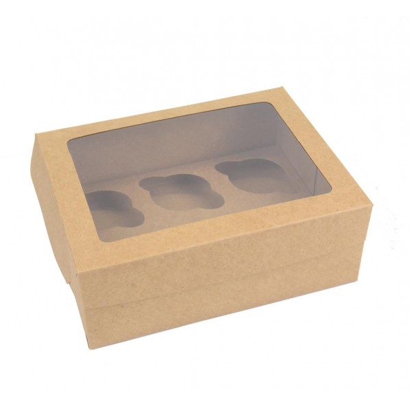Ref 079 Kraft - Caixa 4 Cupcakes c/ Visor Transparente - 18,5x16,5x9 cm