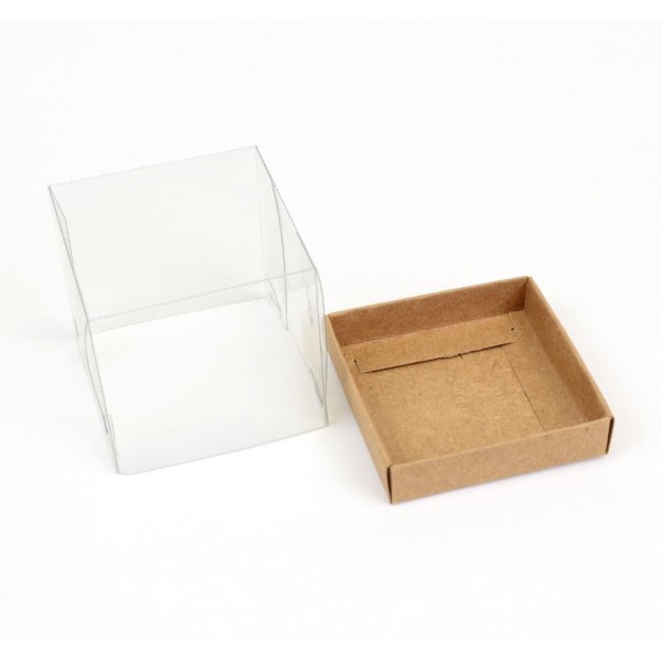 Ref 011 Kraft - Caixa c/ tampa transparente - 5,5x5,5x5 cm
