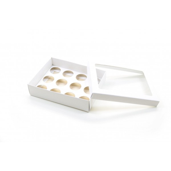 Ref 043 Branca - Caixa p/ 12 Brigadeiro Gourmet Nº4 - tampa c/ visor - 17x13x4 cm