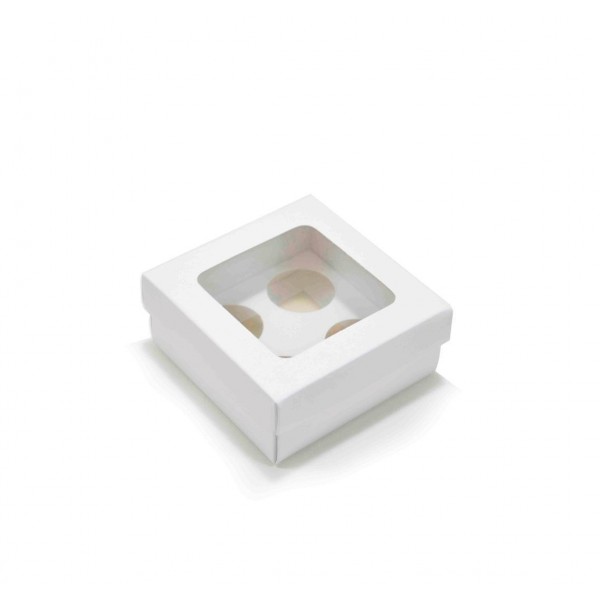 Ref 133 Branca - Caixa p/ 4 Brigadeiro Gourmet Nº4 c/ visor na tampa - 9x9x4 cm