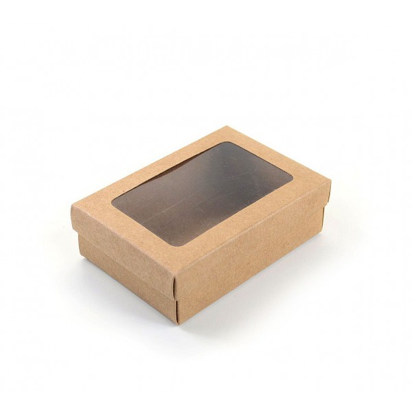 Ref 019 Kraft - Caixa c/ visor na tampa - 13x9x4 cm
