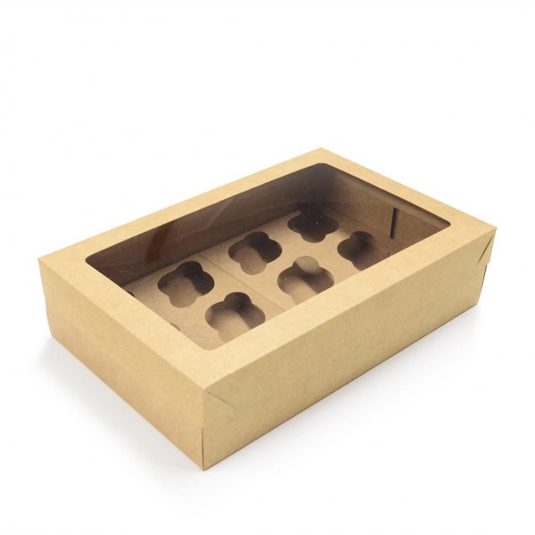 Ref 106 Kraft - Caixa 12 Cupcakes c/ Visor Transparente - 37x24x9 cm