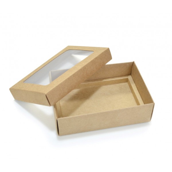 Ref 019 Kraft - Caixa p/ 6 Brigadeiro Gourmet Pelotines - c/ visor na tampa - 13x9x4 cm
