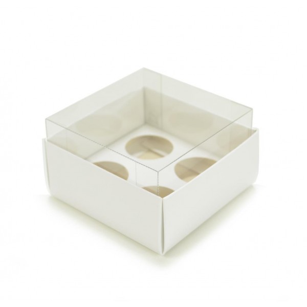 Ref 133 Branca - Caixa p/ 4 Brigadeiro Gourmet Nº4  c/ tampa ALTA - 9x9x5,2 cm