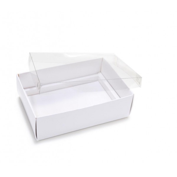 Ref 019 Branca - Caixa p/ 6 Brigadeiro Gourmet Pelotines - c/ tampa transparente BAIXA - 13x9x4 cm