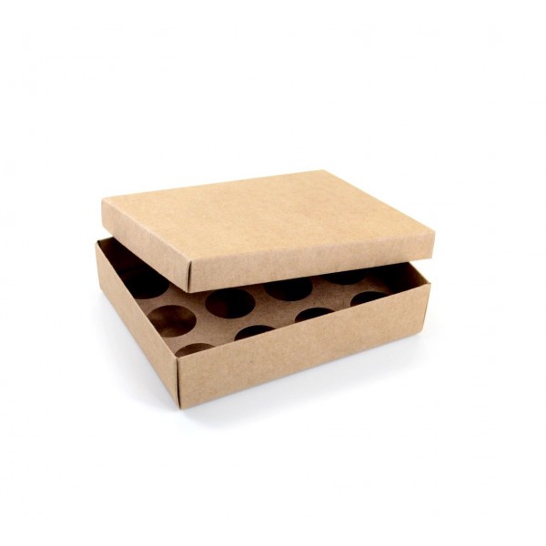 Ref 043 Kraft - Caixa p/ 12 Brigadeiro Gourmet Nº4 - c/ tampa papel - 17x13x4 cm