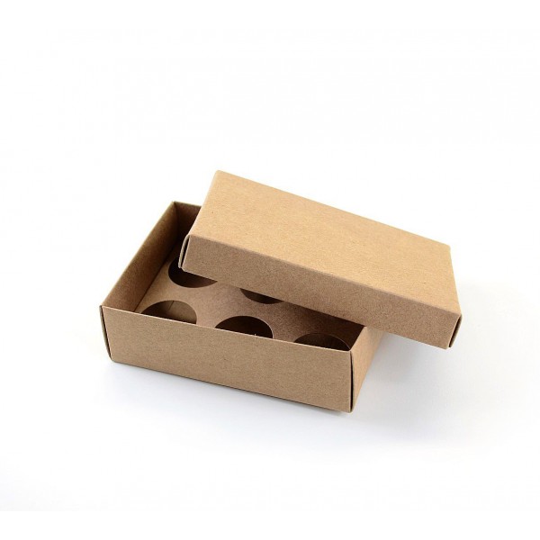 Ref 019 Kraft - Caixa p/ 6 Brigadeiro Gourmet Nº4 - c/ tampa papel - 13x9x4 cm