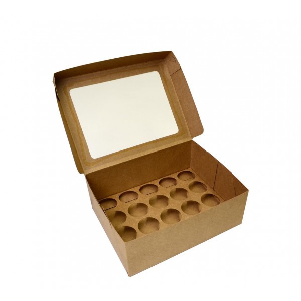 Ref 102 Kraft - Caixa 20 Mini Cupcakes c/ Visor Transparente - 24x18,5x9 cm