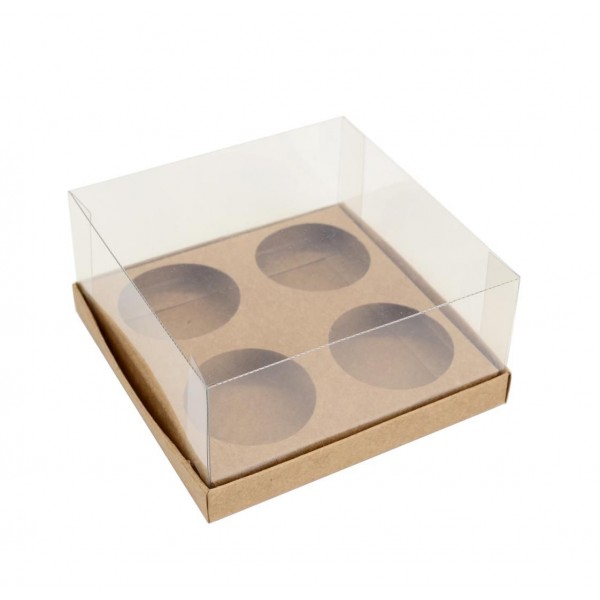 Ref 068 Kraft - Caixa 4 mini cupcakes - 10,8x10,8x5cm